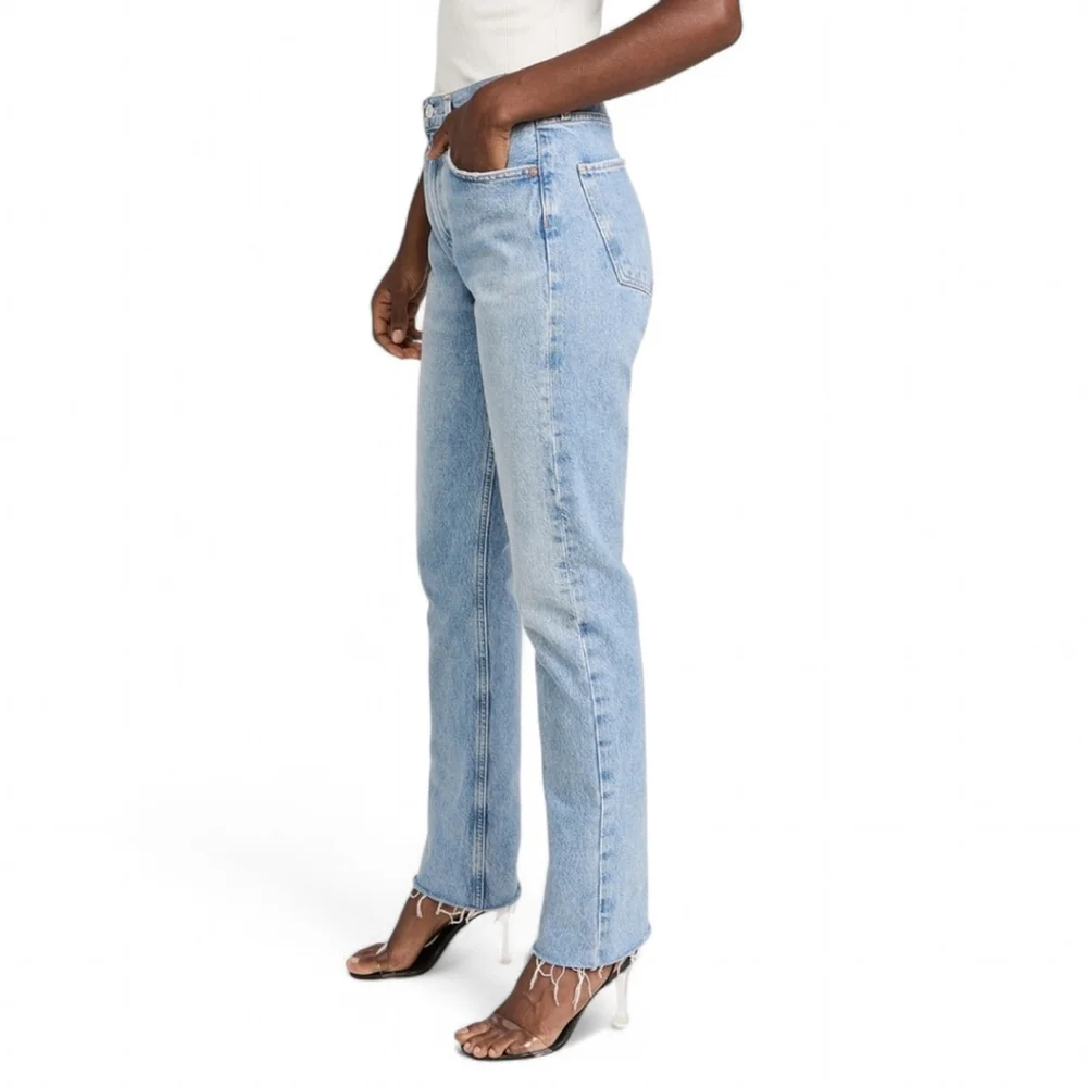 AGOLDE Women's Sz 31 Cherie High Rise Straight Leg Merit Raw Hem Jeans - Light - Picture 4 of 16